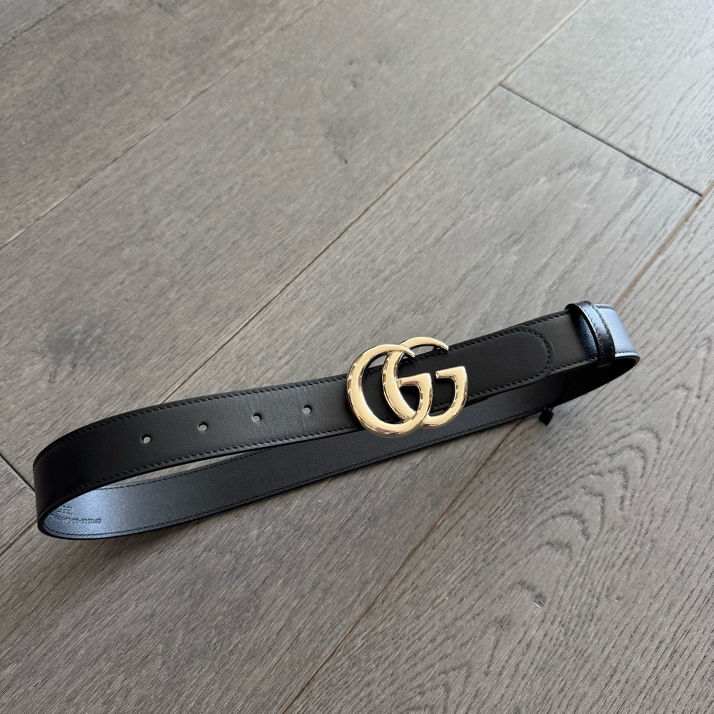 GG logo Buckle Leather Belt - Black 70cm